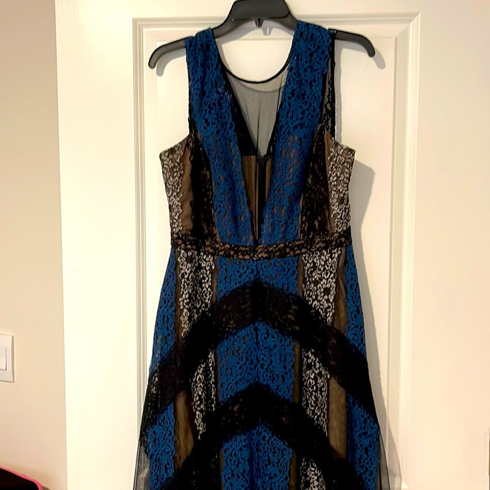 BcBg shear leopard print black/gold lace dress